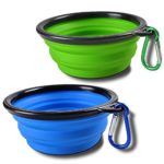 SABUY Collapsible Dog Cat Travel Bowl, Pet Pop-up Food Water Feeder Foldable Bowls with Carabiner Clip, Blue/Green, Set of 2
