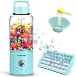 Personal Blender, PopBabies Travel Blender for single, USB Rechargeable Small Blender for Shakes and Smoothies Stronger and Faster with Ice Tray Funnel and Recipe Carolina Blue (FDA and BPA free)
