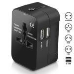 Travel Adapter, Amoner International Power Plug Converter UK Plug Adapter Kits with Dual USB Ports Worldwide All in One AC Wall Outlet Charger Adapters for UK, US, AU, Europe & Asia(Black)