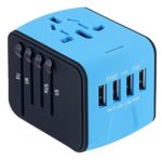 Naouis Universal Travel Adapter with 2.4A 4 USB Wall Charger and 1 Universal AC socket, International Travel Power Adapter for Europe, UK, US, AU, Covers 160+ Countries
