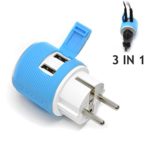 OREI Germany, France, Schuko Travel Plug Adapter – Dual USB – Surge Protection – Type E/F