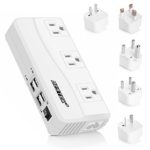 BESTEK International Power Adapter, 220V to 110V Step Down Travel Voltage Converter with 4-Port USB Including US/AU/EU/UK//India/South Africa Plug Adapter, 200W