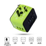 Travel Plug Adapter, Universal Travel Adapter, Travel Power Plug Adapter, International Power Adapter with 3.4A 3 USB & 1 Type-C, for UK, EU, US, AUS, and more 170 countries (green)
