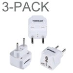 TESSAN Grounded Universal Travel Power Strip Plug Adapter USA to the more of Europe Travel Prong Converter Adapter Plug Kit for the more of Europe(Type C)- 3 Pack(WHITE)