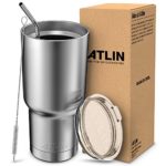 Atlin Tumbler [30 oz. Double Wall Stainless Steel Vacuum Insulation] Travel Mug [Crystal Clear Lid] Water Coffee Cup [Straw Included]For Home,Office,School – Works Great for Ice Drink, Hot Beverage