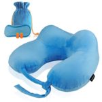 MORECOO Neck Pillow U Shaped Pillow Comfortable Travel Pillow With Velour Cover, Sleep Mask and Earplugs Provides Relief and Support for Travel, Home, Neck Pain, and Many More(Sky Blue)