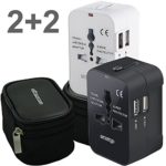 2PACK Universal World Travel Adapter with Dual USB Charging Ports for Any Cell Phones and Other USB Charging Devices inc. 2 Hard Pouches Works in USA EU UK AUS Worldwide Outlet Wall AC Power Plug
