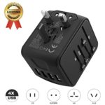 Travel Adapter JMFONE International Tavel Power Adapter 4 USB Wall Charger Worldwide Travel Charger Universal AC Wall Outlet Plugs for US, EU, UK, AU 160 Countries (black)