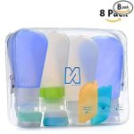 Portable 3-layer Leakproof Silicon Soft Travel Bottle Sets(8PCS) With Cosmetic Containers(10mL) and Toothbrush Cover for Shampoo,Toiletries,Lotion,Conditioner-Carry-on TSA Airline approved