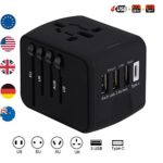 Brightsharp Universal Travel Plug Adapter with 3 USB 2.4A Ports, 1 Type C Port and 1 Universal AC Socket, Worldwide Wall Charger Power Socket Adapter for Europe, UK, US, AU, Asia-Black (Black)