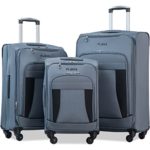 Merax Flieks 3 Piece Luggage Set Expandable Spinner Suitcase, Gray&Black