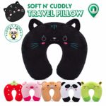HOMEWINS Travel Pillow Kids Toddlers – Soft Neck Head Chin Support Pillow, Cute Animal, Comfortable in Any Sitting Position Airplane, Car, Train, Machine Washable, attach luggage, Children gift (cat)