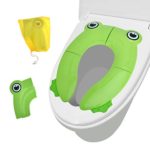 Travel Potty Toilet Potty Training Seat Covers Upgrade Folding Large Non Slip Pads for Baby Toddler Kids Reusable (Frog-Green)