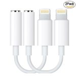 AueYeah 2 Pack Headphone Jack Adapter, Lighting Connecter to 3.5mm Audio Jack Earphone Extender Jack Stereo for Phone 8/8 Plus/Phone X/Phone 7/7 Plus (White)