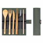 Delihom Bamboo Travel Cutlery Set, Eco Friendly Kids Flatware with Straw, Organic Bamboo Utensils with Cotton Pouch for Camping, Picnic, Office and School Lunch