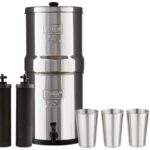 Berkey Travel Water Filter System (1.5 Gallons) includes 2 Black Purifier Filters Bundled with 1-set of 4 Stainless Steel Cups