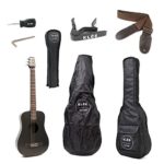 KLOS Black Carbon Fiber Travel Acoustic Electric Guitar Package (Guitar, Gig Bag, Strap, Capo, and more)