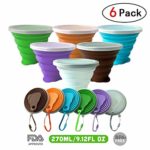 DARUNAXY Silicone Collapsible Travel Cup – 6 Pack Silicone Folding Camping Cup with Lids – Expandable Drinking Cup Set – BPA Free, Reuseable, Portable, Graduated [9.22oz]