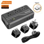 International Travel Adapter,Rainyb 2300W Power Converter 220v to 110v Voltage Converter with 3-Port USB Charging,Type-C and UK/AU/US/EU Worldwide Plug Adapter,Converter for Hair Dryer (Black)