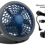 O2COOL 5″ Portable USB or Electric Fan, Blue/Gray