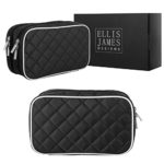 Ellis James Designs Quilted Travel Jewelry Organizer Bag Case with Makeup Pouch Compartments Soft Padded Travel Jewelry Roll and Make Up Bag 2-in-1