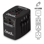 Travel Adapter Worldwide All in One Universal Power Converters Plug Adapter with 4 Usb Smart Charging Port Totally 5.0V/5.0A, for Europe,UK,AUS,Spain Italy Cover 150+Countries for Laptop, Cell Phone