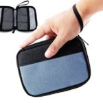 Admirable Idea Small Electronic Organizer Pouch Universal Zipper Travel Cosmetic Makeup Handbag Coins/USB/Hard Drive/Cables Carry Case with Hand Strap (blue&black)