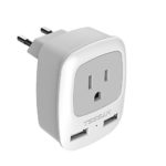 Europe Travel Plug Adapter, TESSAN Universal Power Charger with Dual USB Charging Ports, 3 in 1 AC Outlet for USA to Most of Europe(Type C)