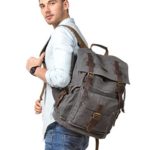 Kattee Men’s Leather Canvas Backpack Large School Bag Travel Rucksack Gray