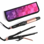 AMOVEE 2 in 1 Mini Flat Iron Curling Iron Travel Hair Straightener with Black Titanium Coated, Dual Voltage, 1 inch, Carry Bag Included, Black