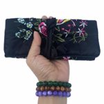Gold Fortune Travel Jewelry Silk Embroidery Brocade Roll Bags Organizer Case with Tie Close
