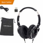 Active Noise Cancelling Headphones with Mic, MonoDeal Over Ear Deep Bass Earphones, Folding and Lightweight Travel Headset with Carrying Case – Black