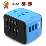 Universal Travel Adapter Type C 4 USB International Power Plug Converter Wall Charger for UK European EU AU US for 200 Countries (Blue)