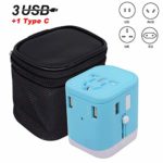 Universal Travel Adapter,International Power Adapter with 3 USB + 1 Type-C All in One Universal Power Adapter, Worldwide Wall Charger AC Plug Adaptor for USA EU UK AUS European