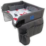 Kids Travel Play Tray by KENLEY KIDS | Car Seat Activity Tray | Waterproof, Food & Snack Tray With Tablet/iPad/Cup Holder | Back Seat Organizer | Padded & Portable