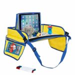 Kids Travel Tray- Comes with Dry Erase Board and Markers- iPad/Tablet Holder- Snack, Play and Stay Organized by Car or Plane (Blue/Yellow)- by Made Simple