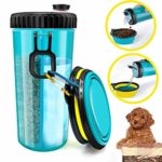 iDogiCat Dog Water Bottle for Walking – 2 in 1 Portable Travel Dual Chambered Pets Drinking Cup Dispenser Mug and Food Container with 2 Collapsible Bowls