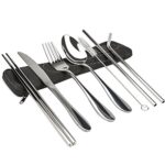 KISSWILL Heavy Duty Flatware Set, Healthy & Eco-Friendly 7 Pieces Knife Fork Spoon Chopsticks Straws Set, Portable Travel Silverware Set, Camping Cutlery Set, Strong and Durable, Dishwasher Safe