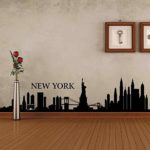 BATTOO New York Wall Decal City NYC Landmark Liberty Skyline Cityscape Travel Vacation Destination USA (10″ h x42 w,Black)