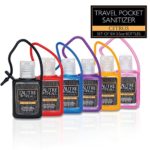 Antibacterial Travel Hand Sanitizer Gel with Aloe Vera by L’AUTRE PEAU – Jelly wrapped with Travel Strap (6 Pack, Black,Red,Blue,Purple,Yellow,Pink)