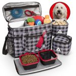 Premium Dog Travel Set – Includes Large Tote Bag, Secret Spare Leash, 2 Lined Food Cases, Zip-Off Placemat, and 2 Collapsible Silicone Bowls I The Rover