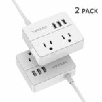 2 Pack Portable 2 Outlet Travel Power Strip with 3 USB Ports Desktop Charging Station 5 Ft Extension Cord-White