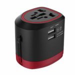 Universal Travel Adapter, Foxnovo International Power Adapter AC Plug All in one Worldwide Wall Charger with Dual USB Charging Ports for USA EU UK AUS Cell Phone, with Carrying Case (Red)