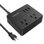 TESSAN Portable 2 Outlet Travel Power Strip with 3 USB Ports Charging Station 5 Ft Cord-BLACK