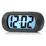 Easy to Set, Plumeet Large Digital LCD Travel Alarm Clock with Snooze Good Night Light, Ascending Sound Alarm & Handheld Sized, Best Gift for Kids (Black)