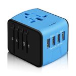 International Power Adapter, HAOZI All-in-one Universal Travel Adapter with 2.4A 4USB, Europe Multifunctional Power Adapter Wall Charger for UK, EU, AU, Asia Covers 150+Countries(Blue)