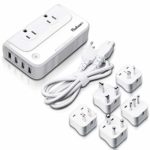 Baban Voltage Converter Universal Travel Adapter, Step Down 220V to 110V Converter with 4-Port USB Charging, Worldwide Plug Adapter with UK/AU/US/EU/in/IT Plug for International Travel, White