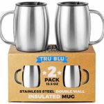 Stainless Steel Coffee Mug with Lid, Set of 2 – Premium Double Wall Insulated Travel Mugs – Shatterproof, BPA Free Spill Resistant Lids, Dishwasher Safe