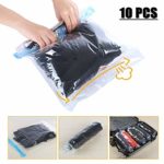 Travel Space Saver Bags Vacuum Travel Storage Bags Reusable Packing Sacks (10 Pack), No Vacuum Pump Needed, Save 80% Luggage Space, Double Zipper, 100% Waterproof, Perfect for Travel/ Home Storage