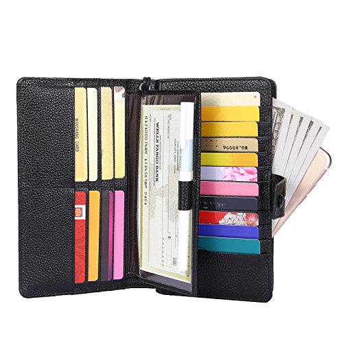 AINIMOER Women's Big RFID Blocking Leather Zip Around Wallets for ...